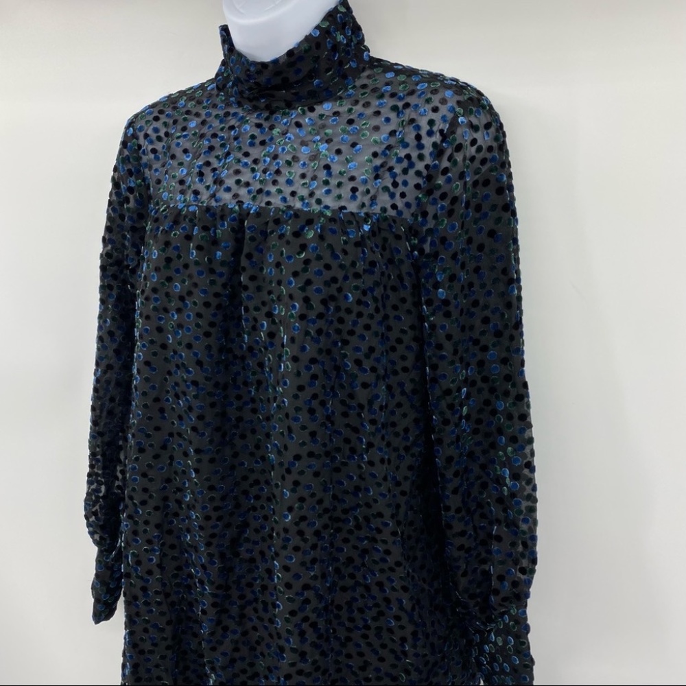 See U Soon | Black Velvet Dot Long Sleeve Dress with High Neck | Small New - Picture 3 of 10